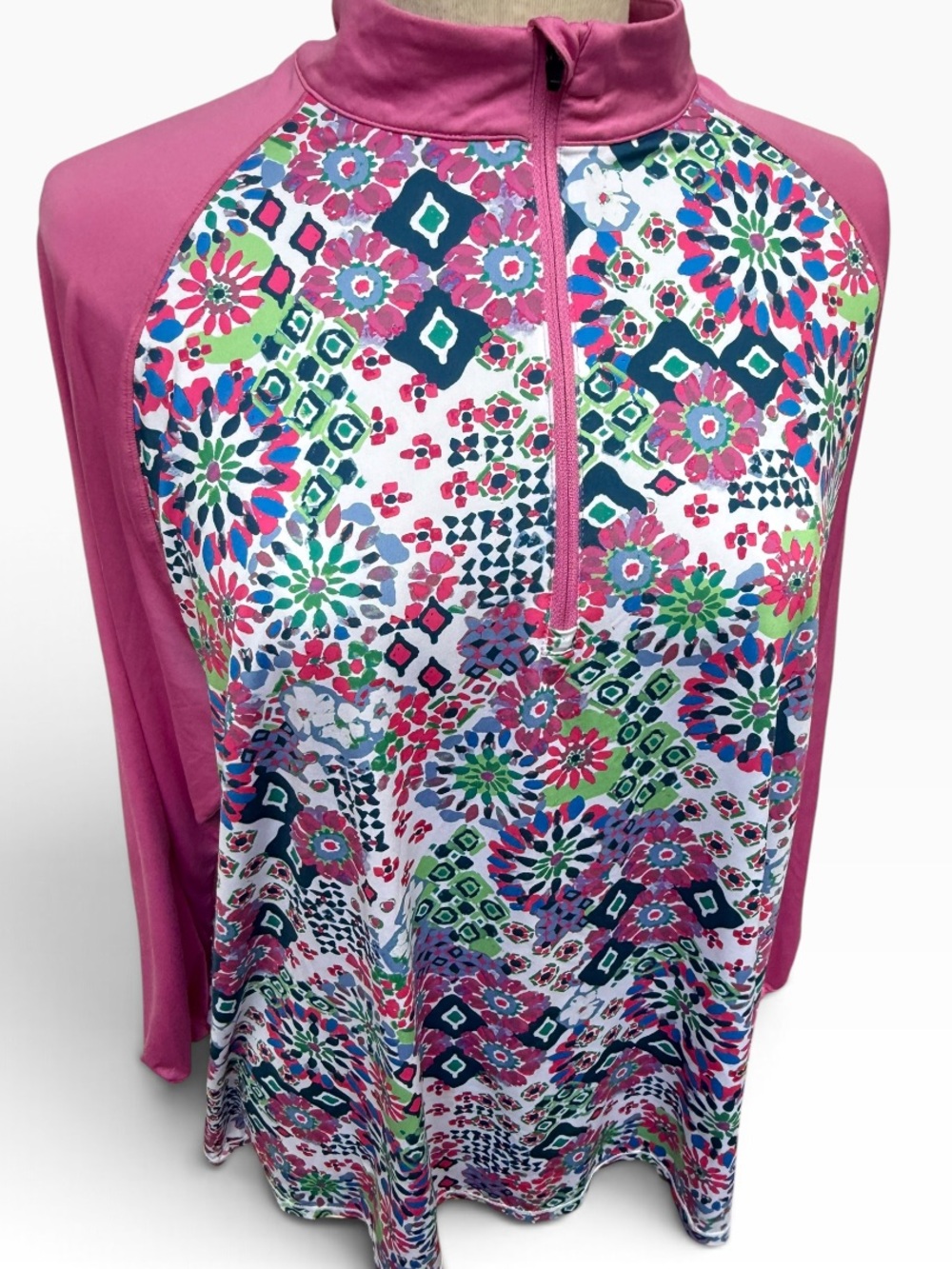 Reel Legends Reel-Tec Quarter Zip Geometric Print Mock Neck Pullover Top Size 2X